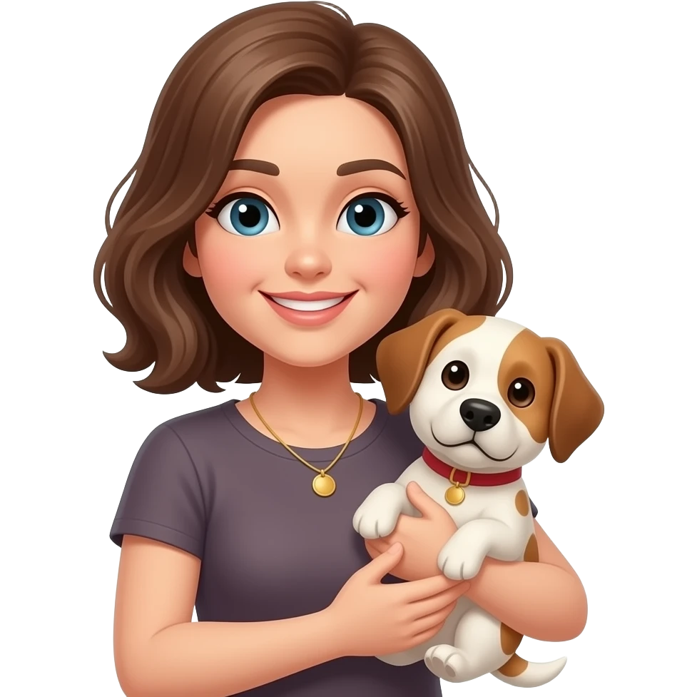 Mulher segurado um cachorro emoji
