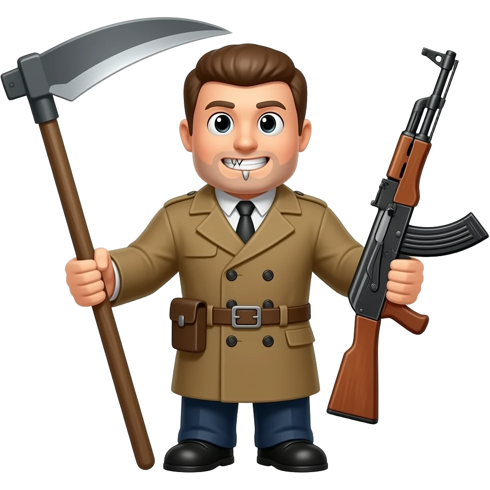 GOD DAMN IT I BROKE MY TOOTH WHERES VIADIMIR KOLTSOV (roblox character who is yellow and is holding a sickle and a  ak47 and has a brown trenchcoat emoji