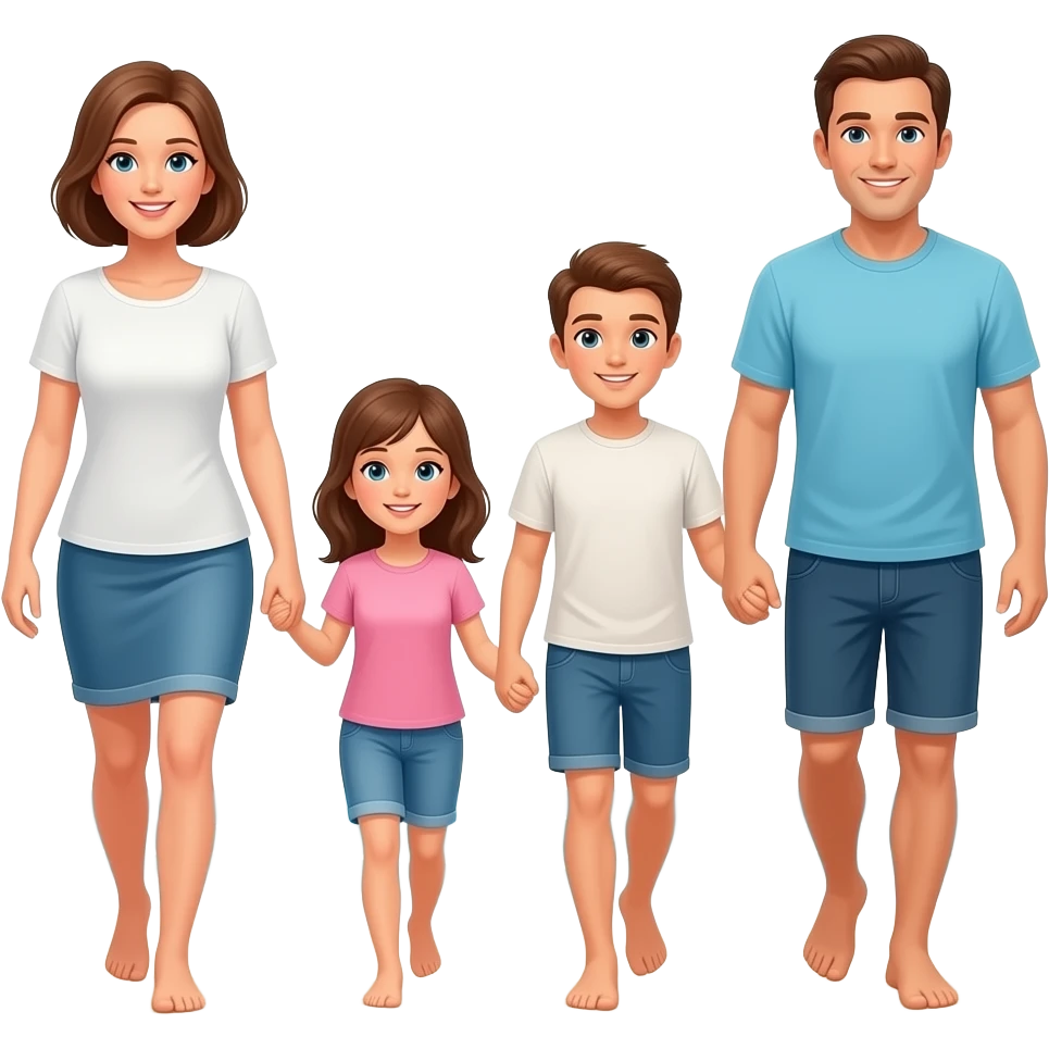 Family of 4 walking on the beach emoji
