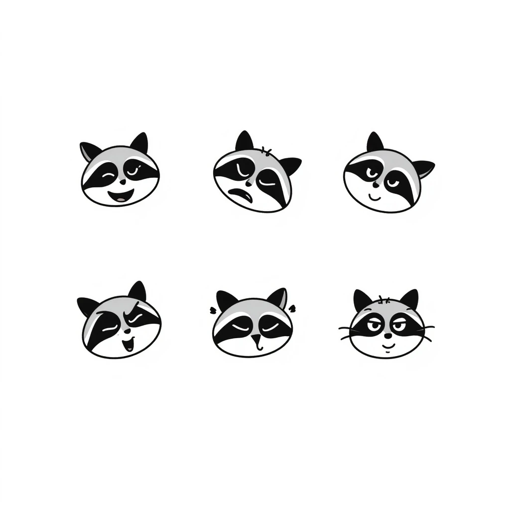 A set of emotions featuring a painted raccoon emoji