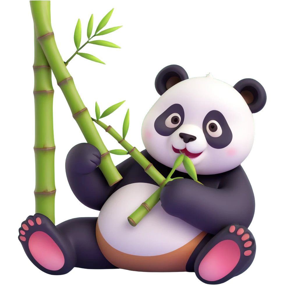 panda eating bamboo in forrest background, close up pose emoji
