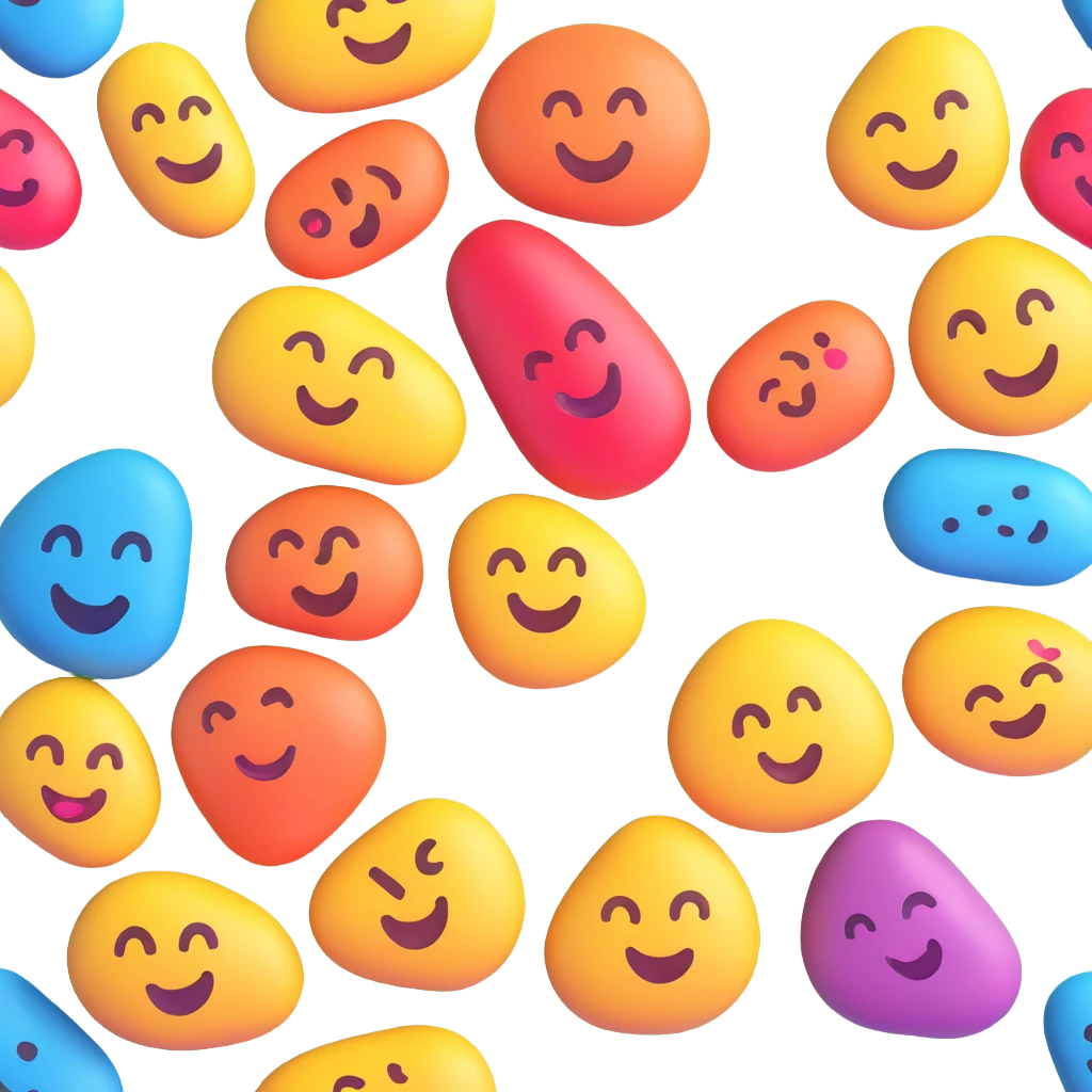 a painted rock, 3D emoji style, smooth and colorful emoji