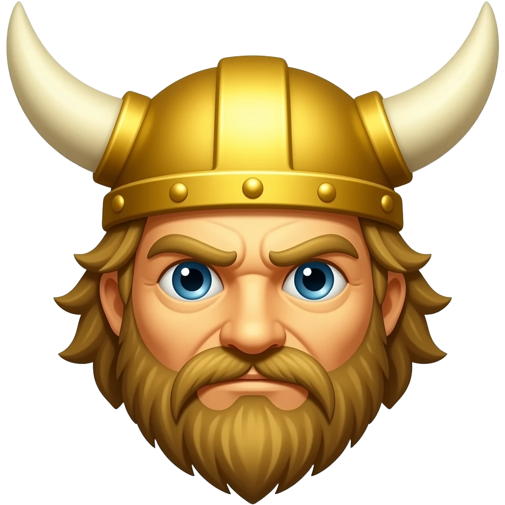 yellow face viking head, same style as normal emojis on iphone, no wrinkels emoji
