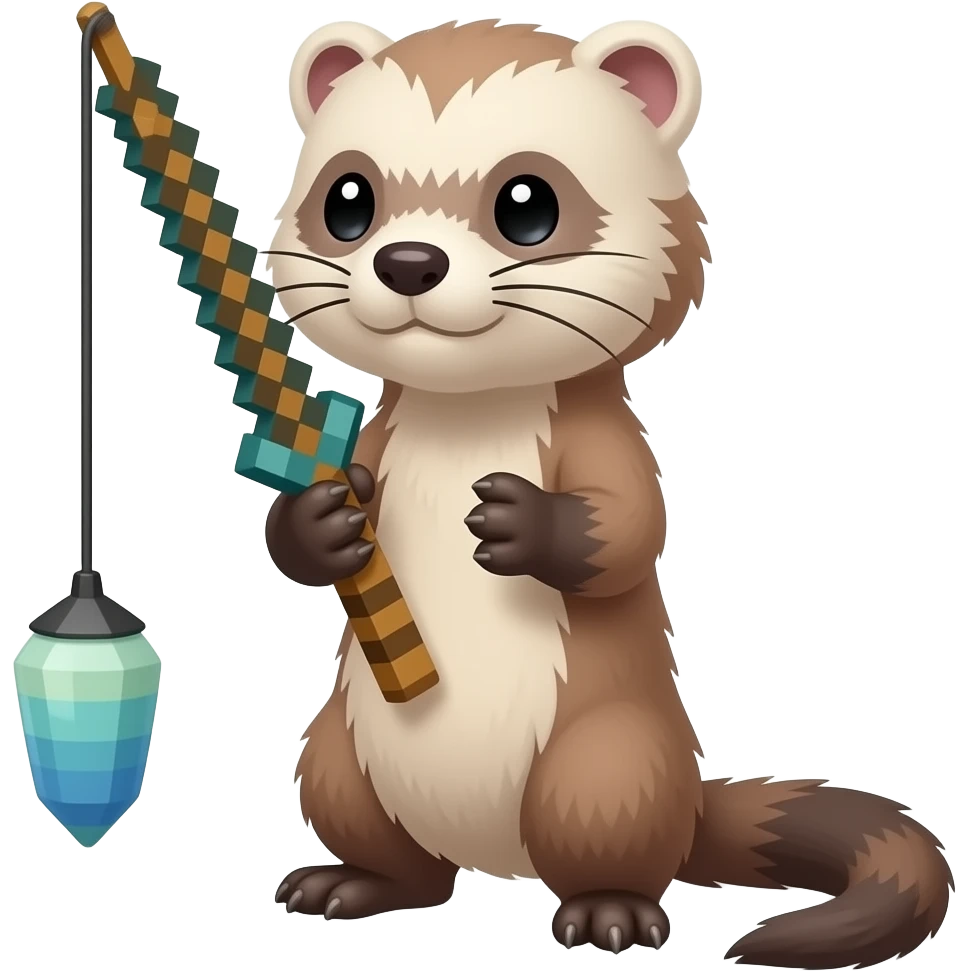 Ferret holding Minecraft fishing rod emoji