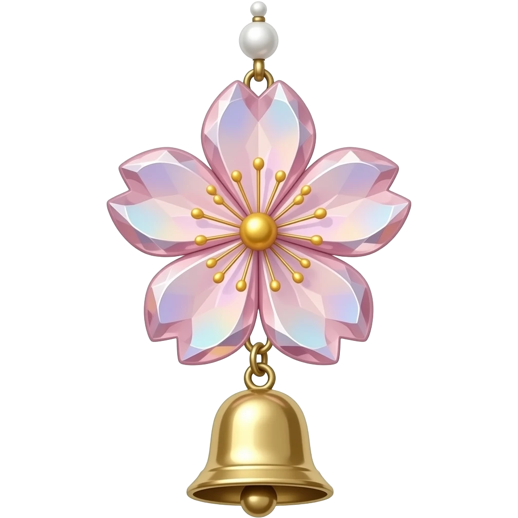 Hanging Iridescent pastel pink sakura crystals white-pearly suncatcher with bell LAMP emoji