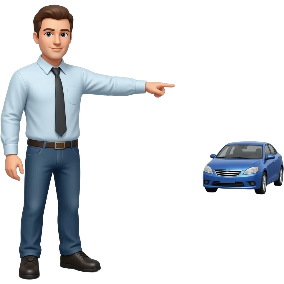 It creates an image of a man standing in the distance pointing towards a car that is really far emoji