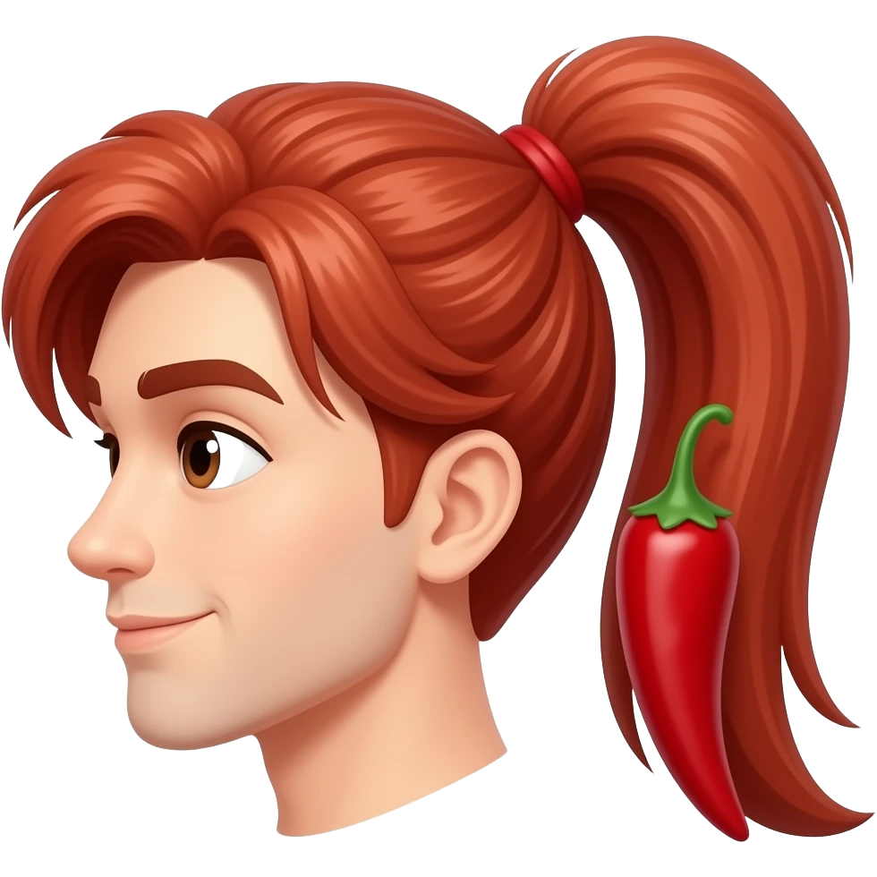 a red chili with long ponytail hair emoji
