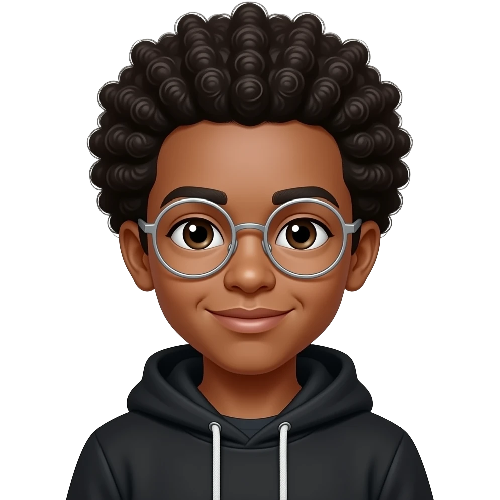 African American boy with Afro eyeglasses and black hoodie emoji