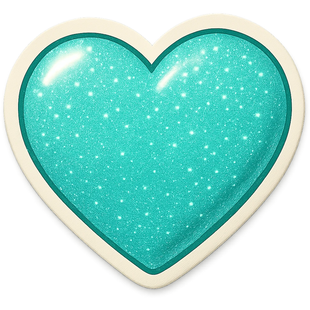 Change the glittery mint color heart with a soft shadow to a glittery teal color heart with a soft shadow, keeping the background transparent. emoji