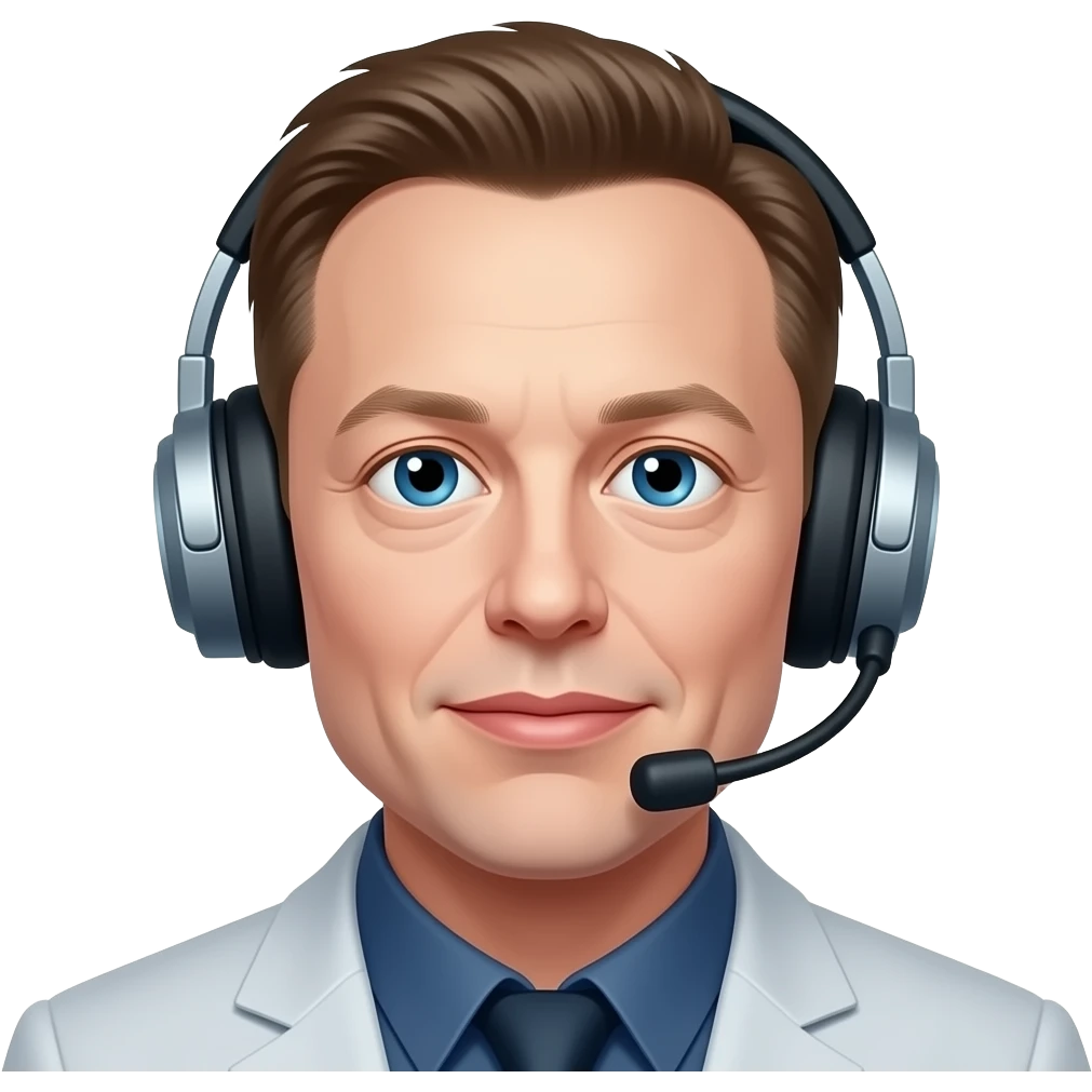 make a robot with the face of elon musk with a larger jaw and a headset emoji