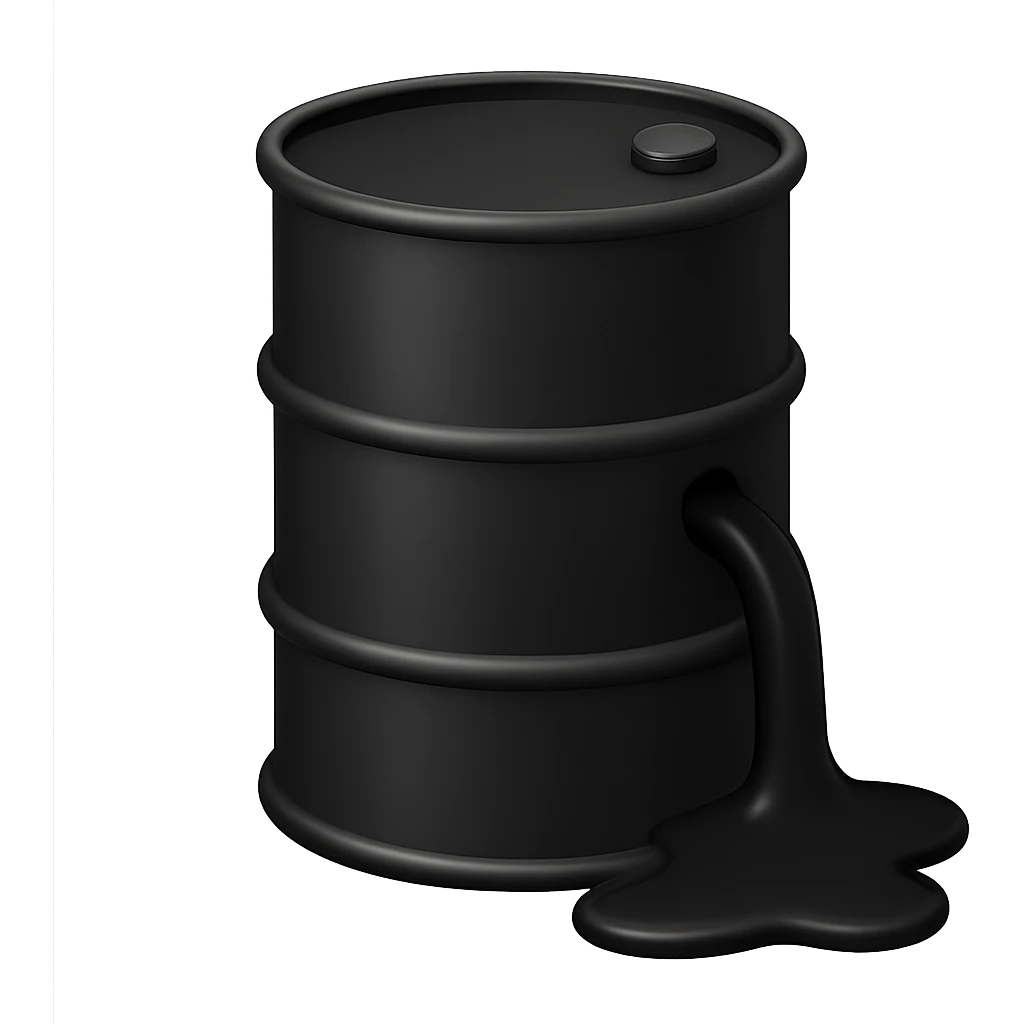 Сгенерируй мне в стиле эмоджи эпл черную бочку из которой немного вытекает нефть. На пнг фоне, без надписей emoji
