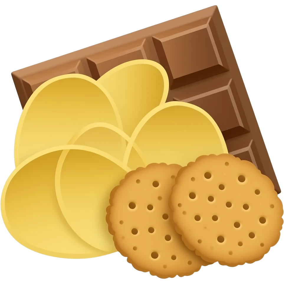 vector flat potato chips, crackers, chocolate together emoji