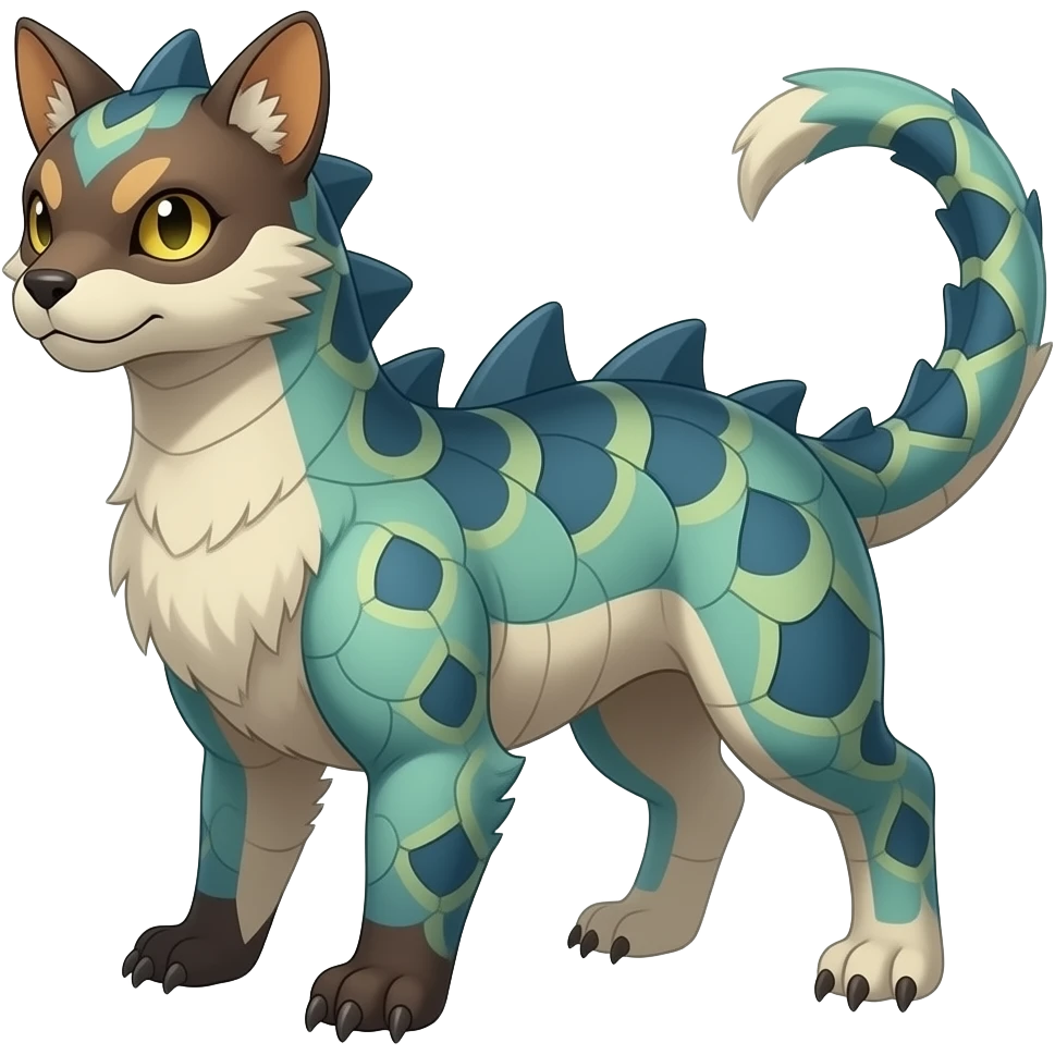 unique-patterned finned epic legendary vintage antique aesthetic quadrupedal fuzzy fury scaly feral fantasy-Civet-Luxray-Corsola-Amaura-Aurorus-Primarina-Vaporeon-Milotic-Furret-Fakémon-fusion-hybrid-creature emoji