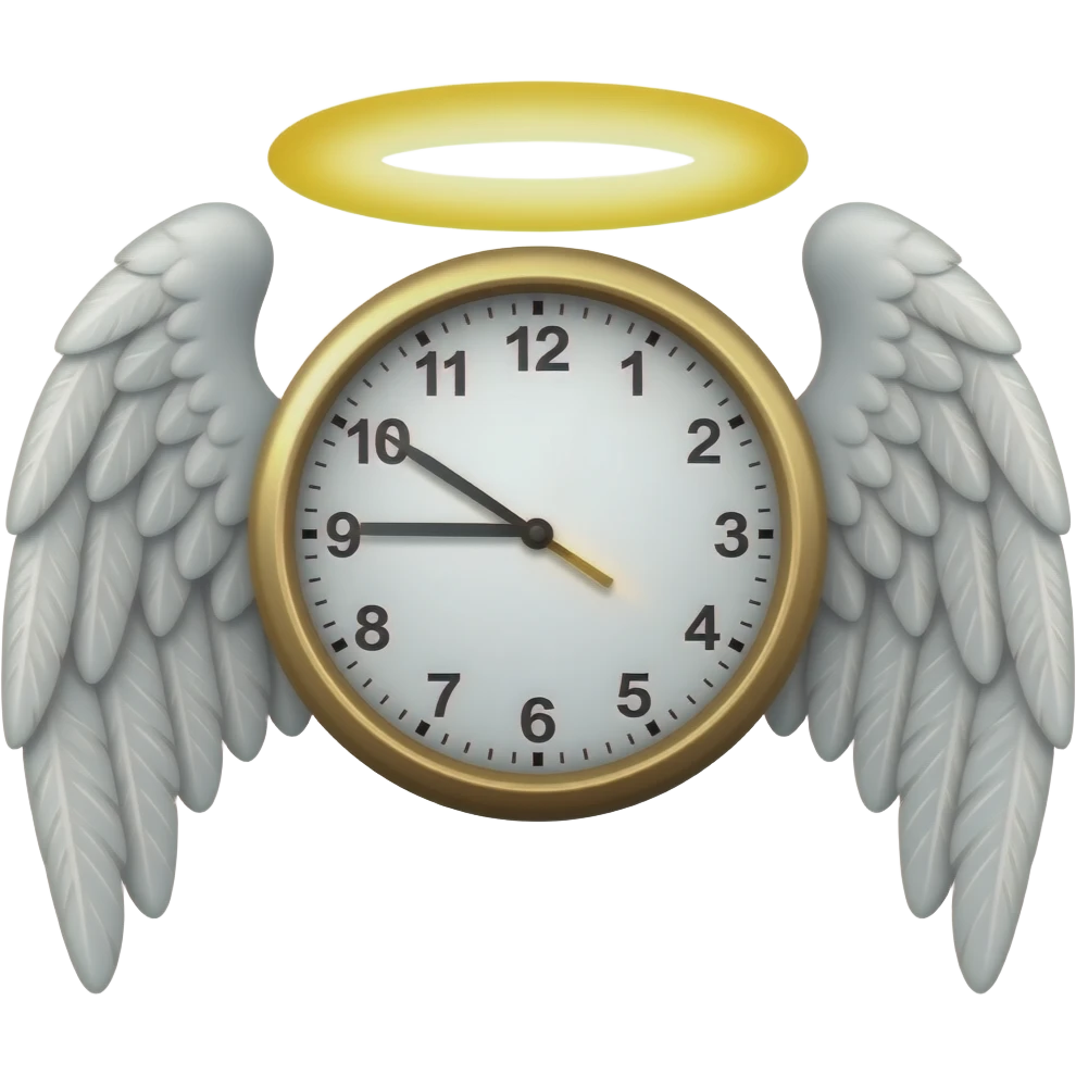 A 'clock with wings and a Halo on its head emoji