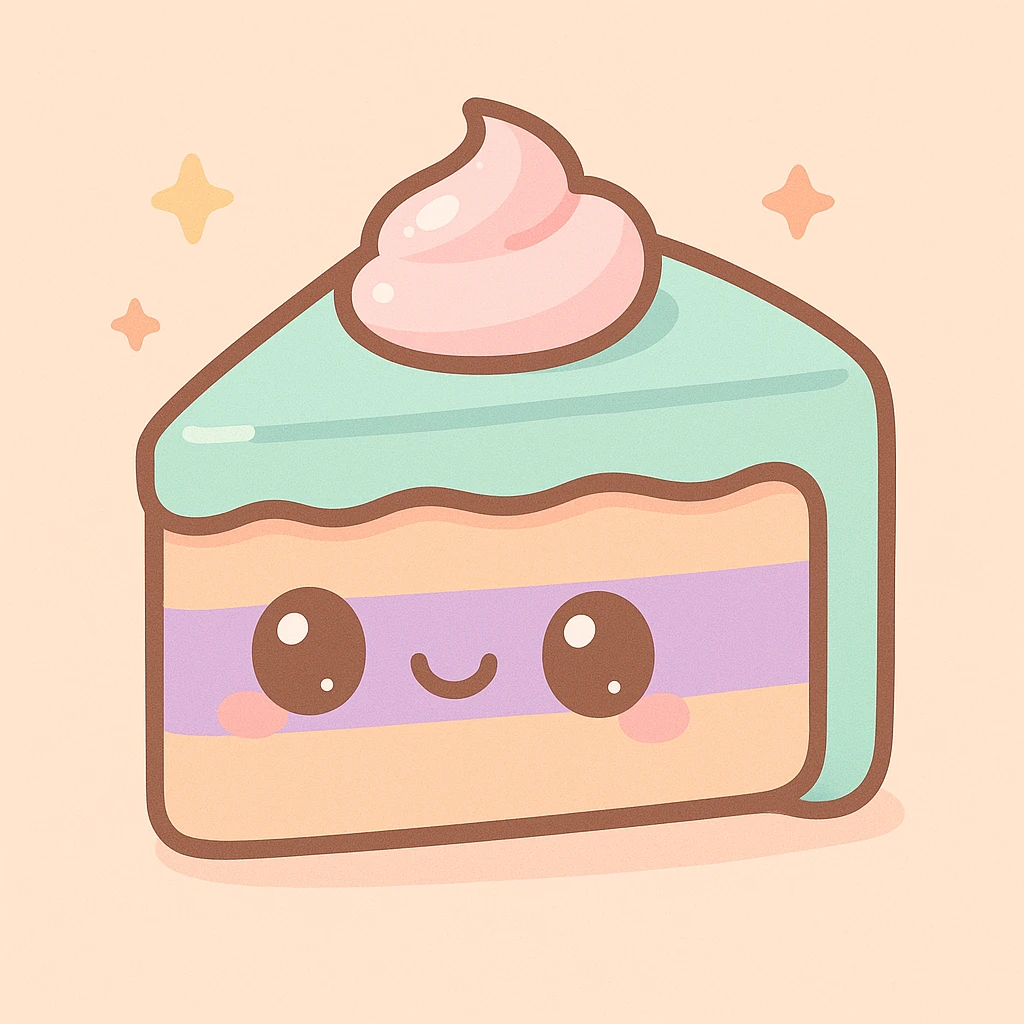 a slice of cake, kawaii cartoon style emoji