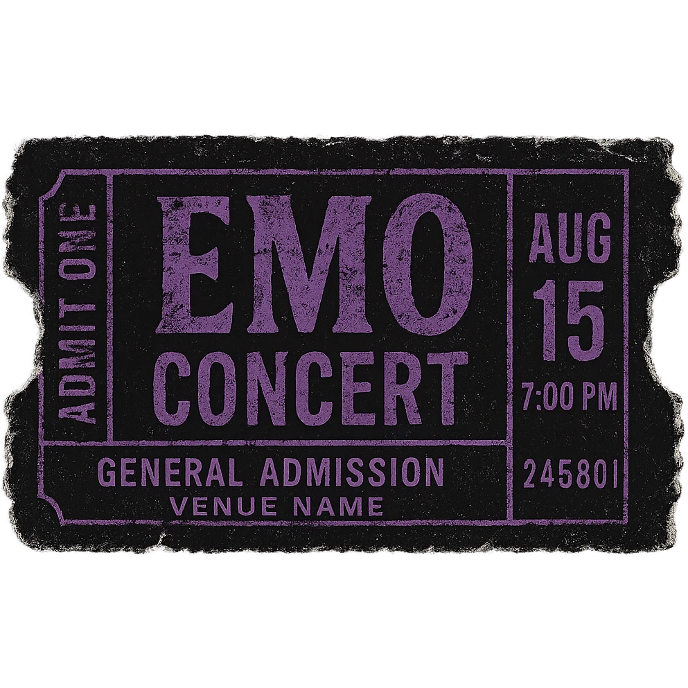 emo style black and purple torn concert ticket emoji