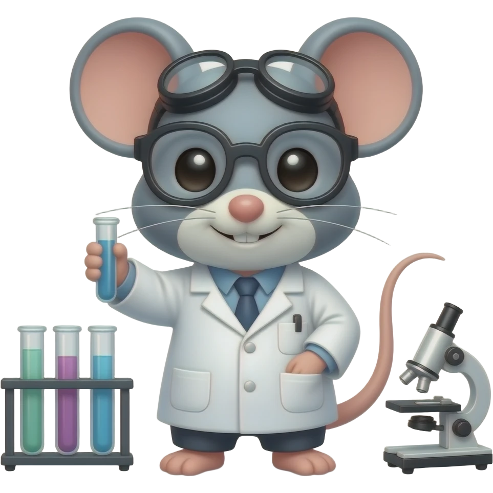 Small cute mouse dressed as a scientist emoji