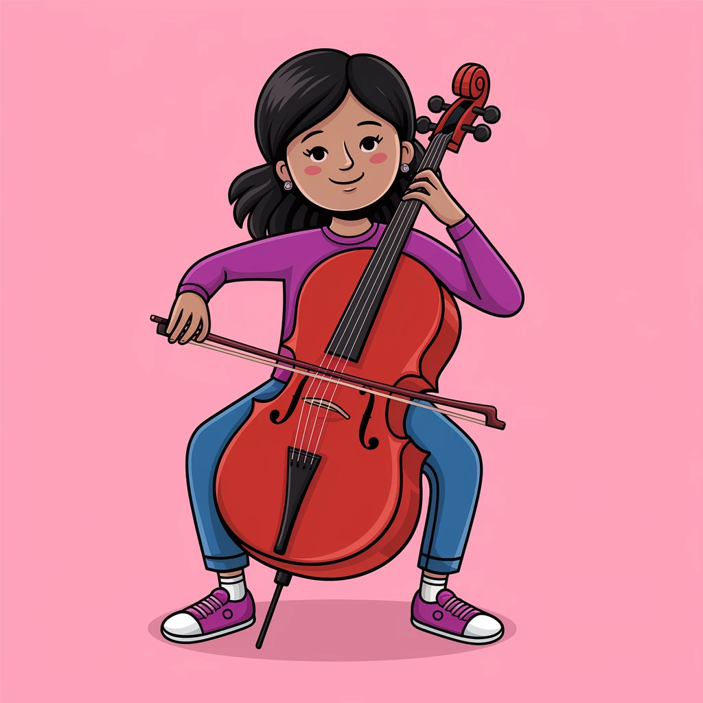 digital vector art of girl playing cello emoji