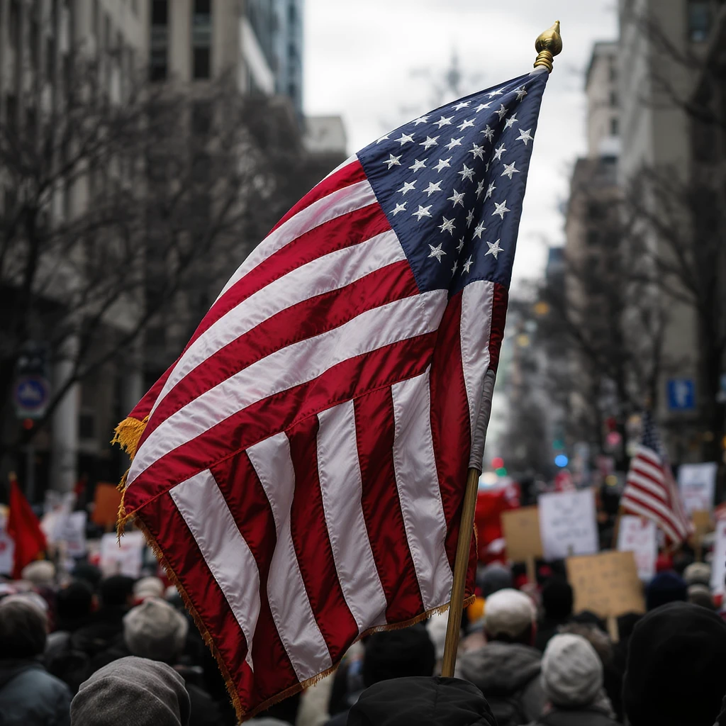 serious protest-themed upside down American flag, realistic, red, white, and blue, no cartoon elements, no clouds, no text, simple background emoji