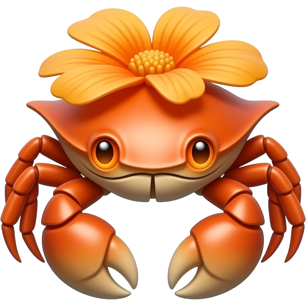 A Orange crab with a Orange  flower growing on its back on its back Orange eyes glowing eyes facing forward emoji