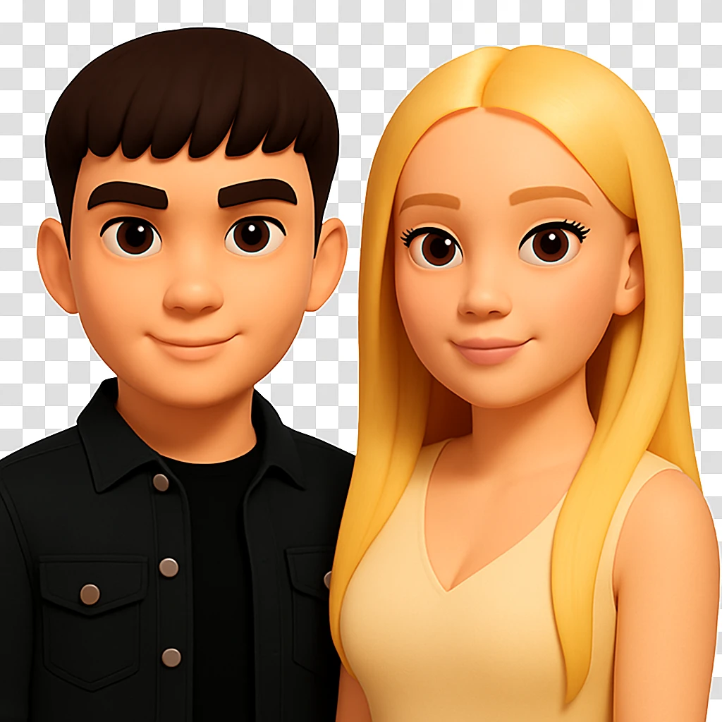 Slightly increase the volume of the upper body of the girl and slightly turn her to face forward. Preserve the style of the image. Keep the background transparent. emoji