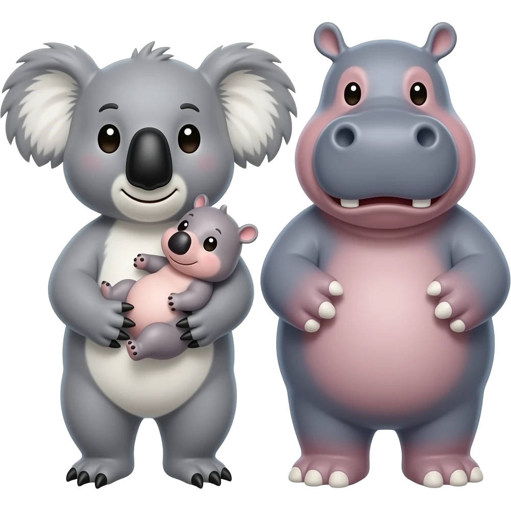 Koala and hippo holding their baby hippo Together in both of their arms emoji emoji