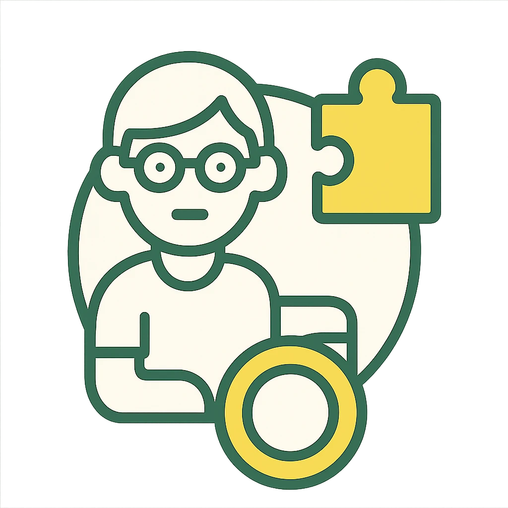 special education icon, minimalistic, green gold and white color scheme, clean lines emoji