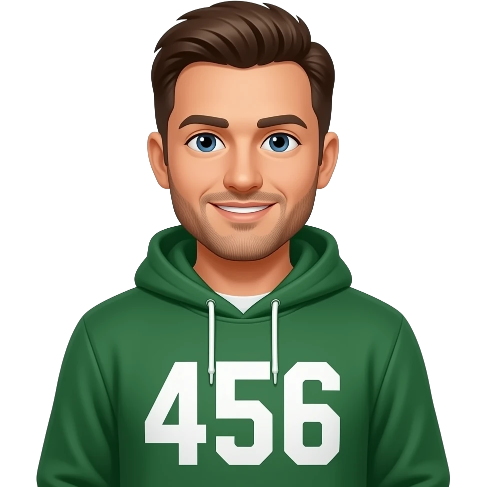 A Man with green sweatshirt and number 456 on print emoji
