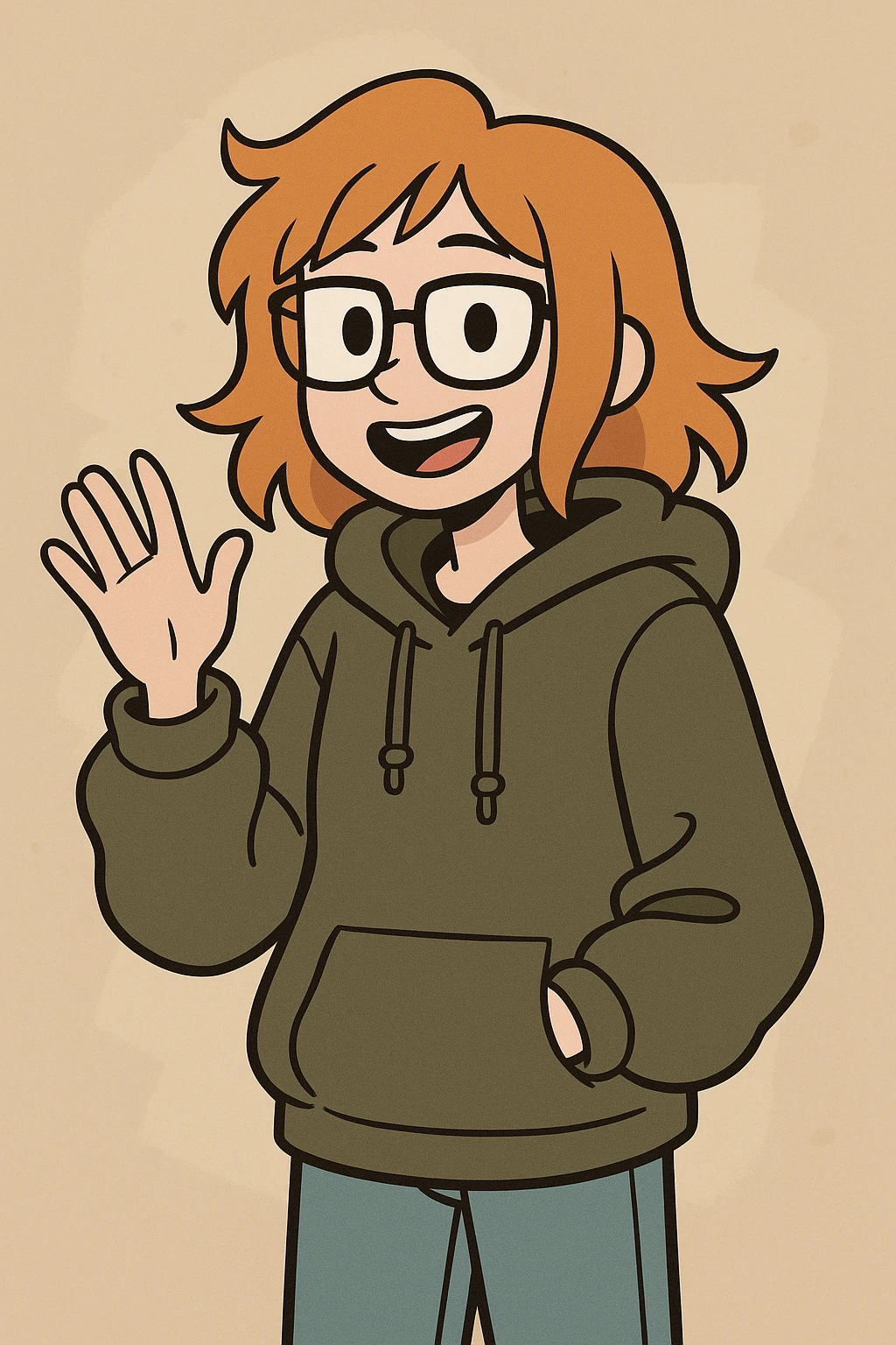 A girl orange hair Urban Heavy Loose a hand say hello glasses emoji