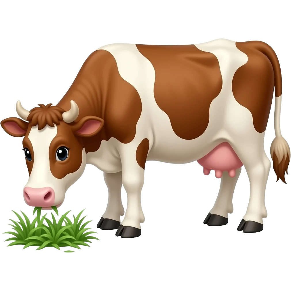 The cartoon brown and white cow eating emoji