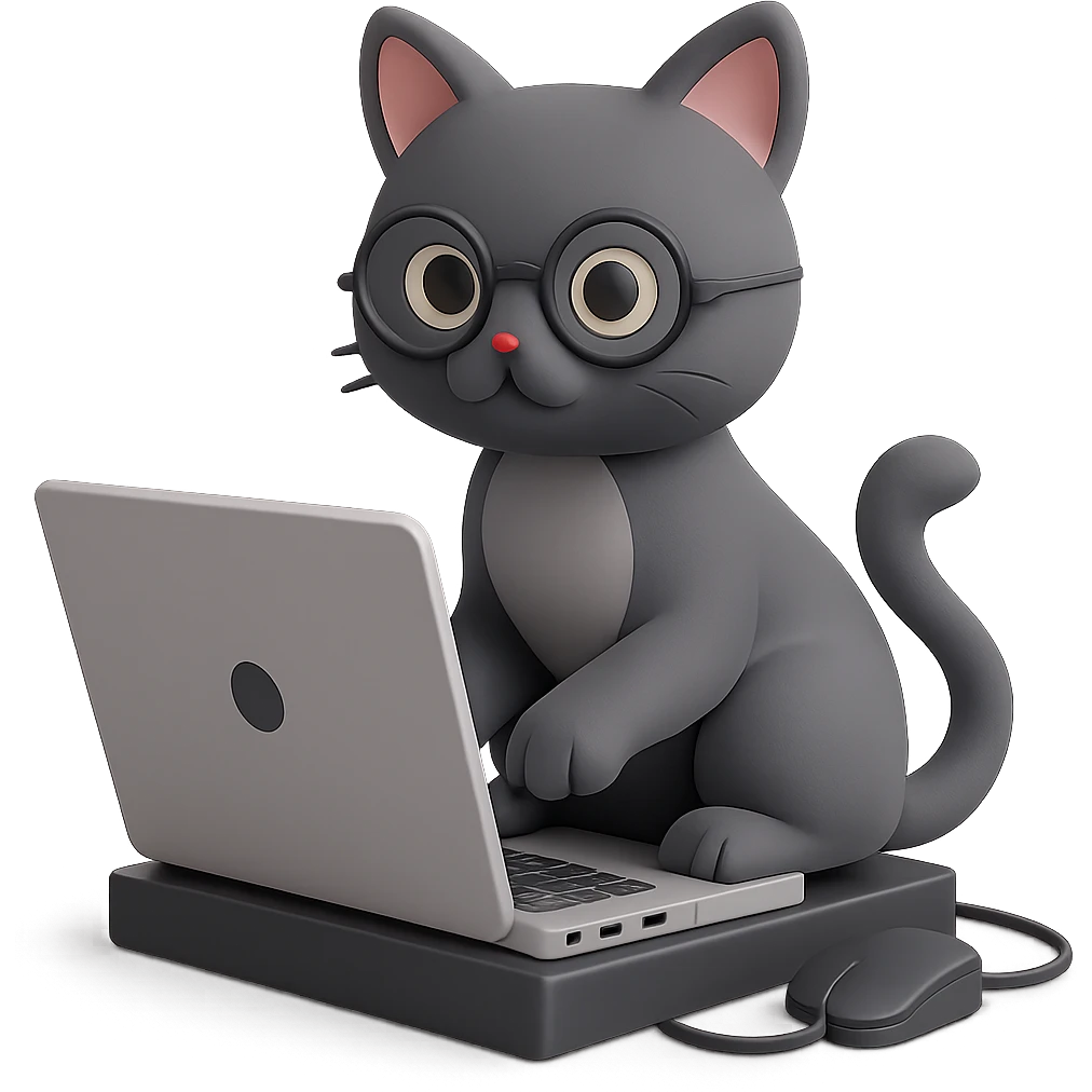 Change the cat to a gray cat, keep the IT theme, working on a laptop, modern tech vibe, clean background, no background (transparent). emoji