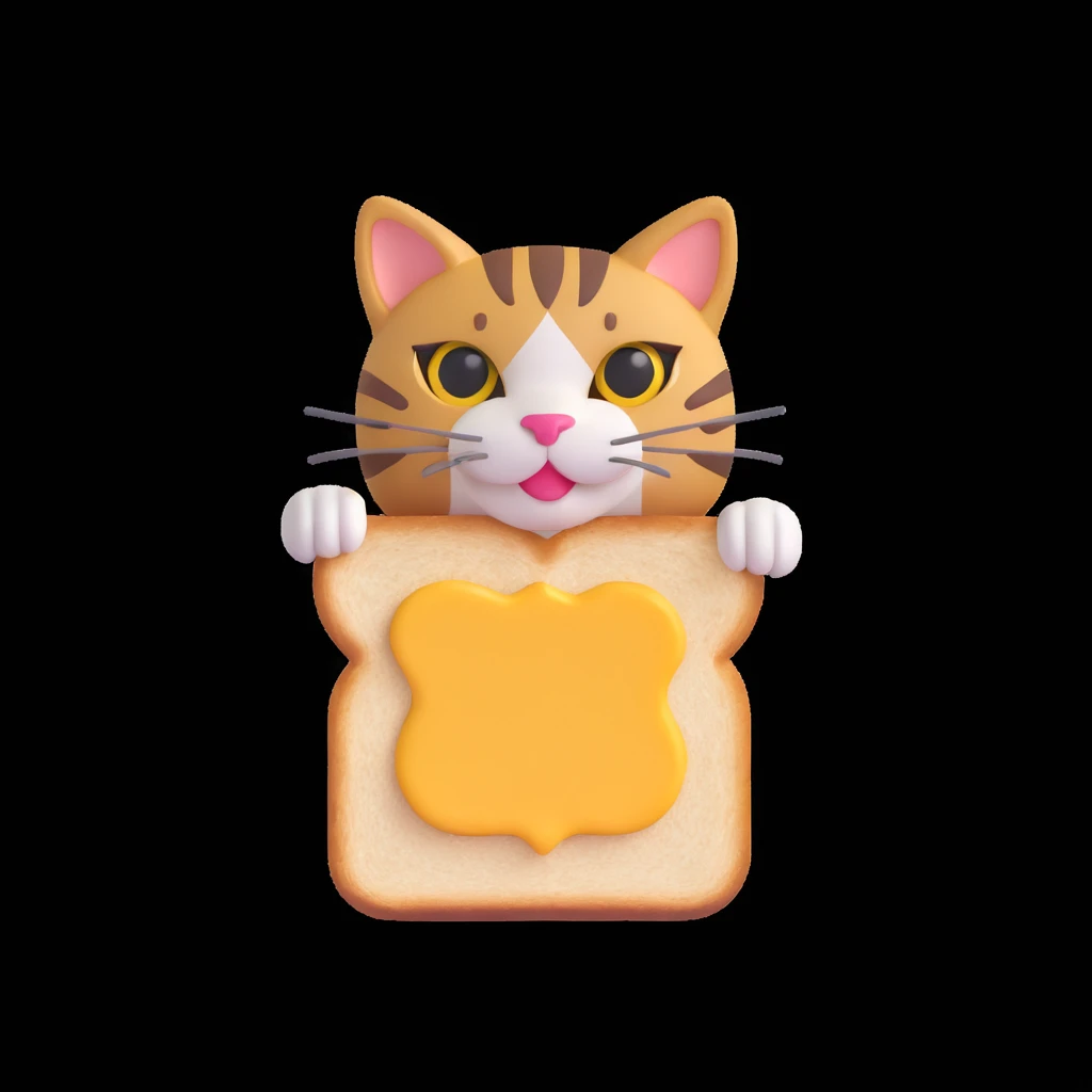 a tabby cat with its head inside a toast, whimsical and fun emoji