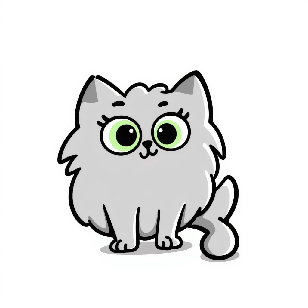 gray fluffy cat with light green eyes emoji