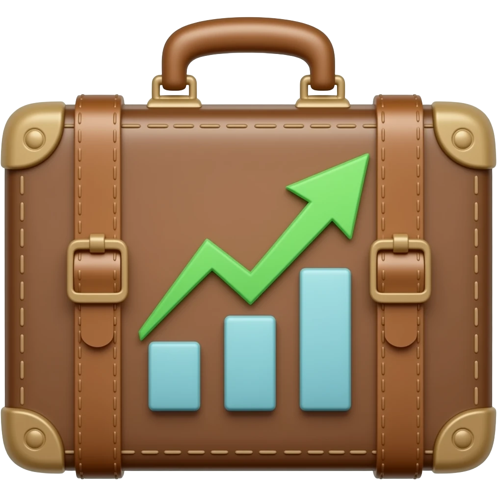 Emoji-style icon representing work or business: a briefcase with a small chart or upward arrow symbol, clean minimalist design, soft shading, bright colors, rounded shapes, no background. emoji