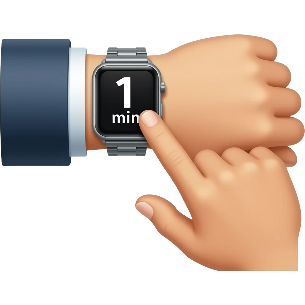 mano cogiendo un reloj y que adentro del reloj diga 1 min emoji