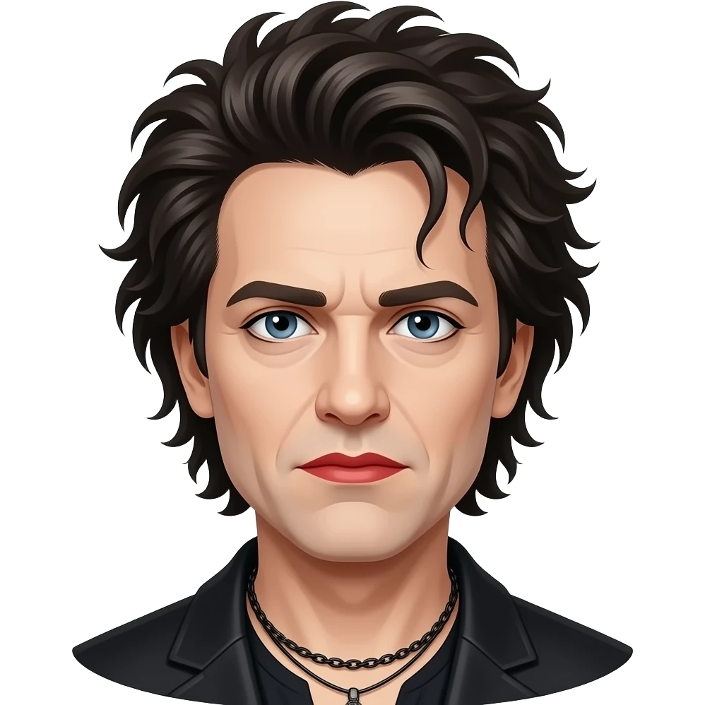 robert smith from the cure with red sipstick and black eyeliner emoji