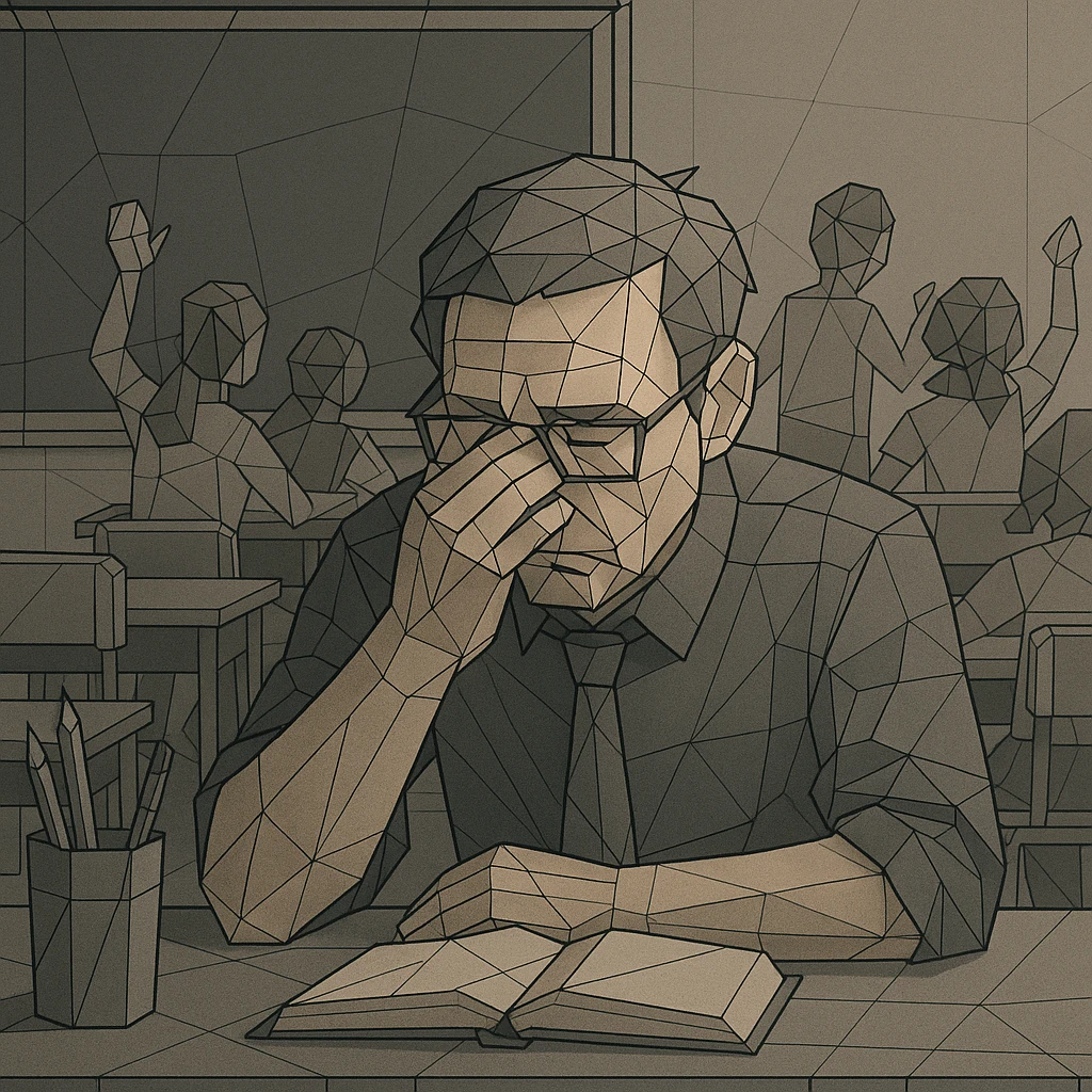 exhausted teacher in a bustling classroom emoji