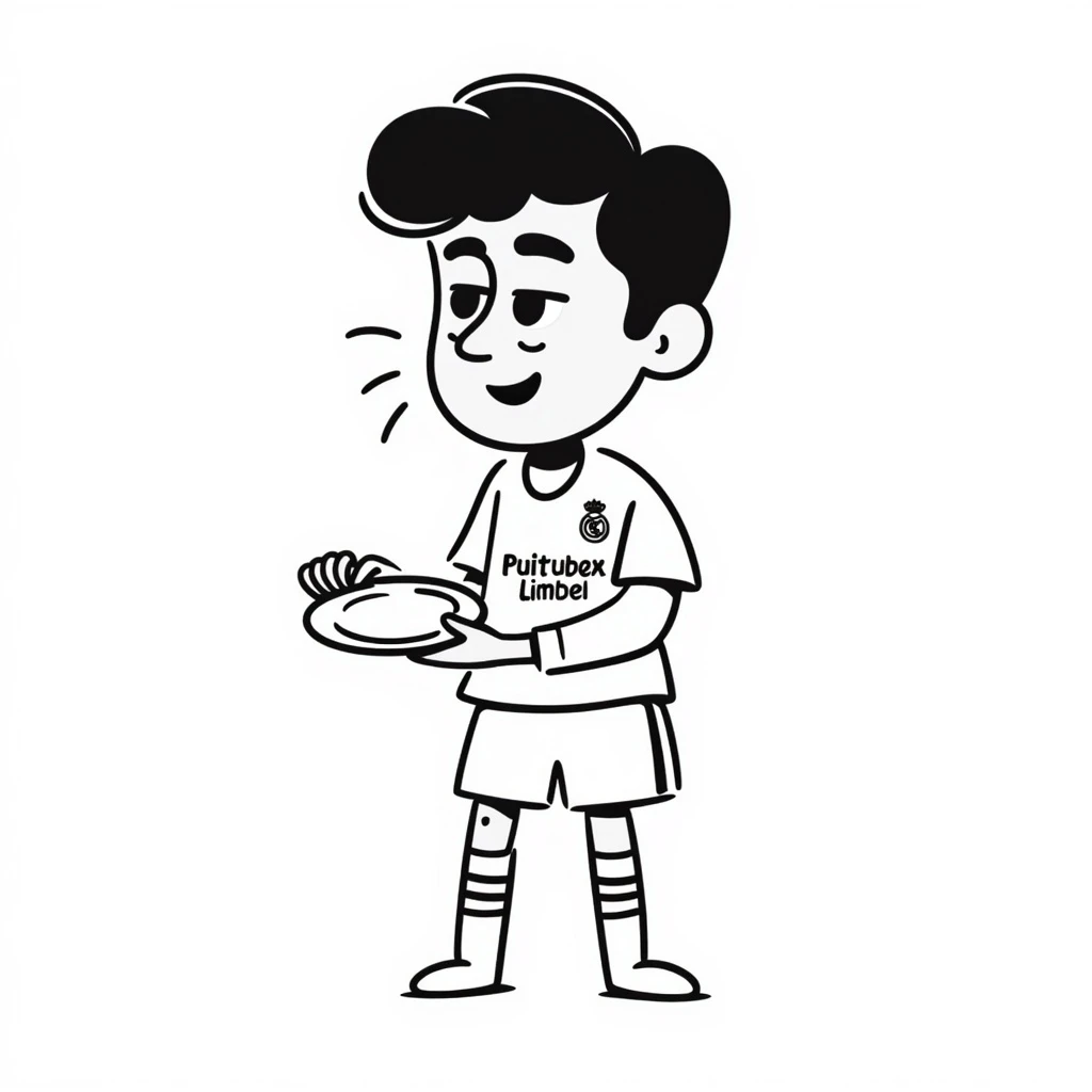 Lamine Yamal in Real Madrid football club uniform, crying and holding a plate emoji