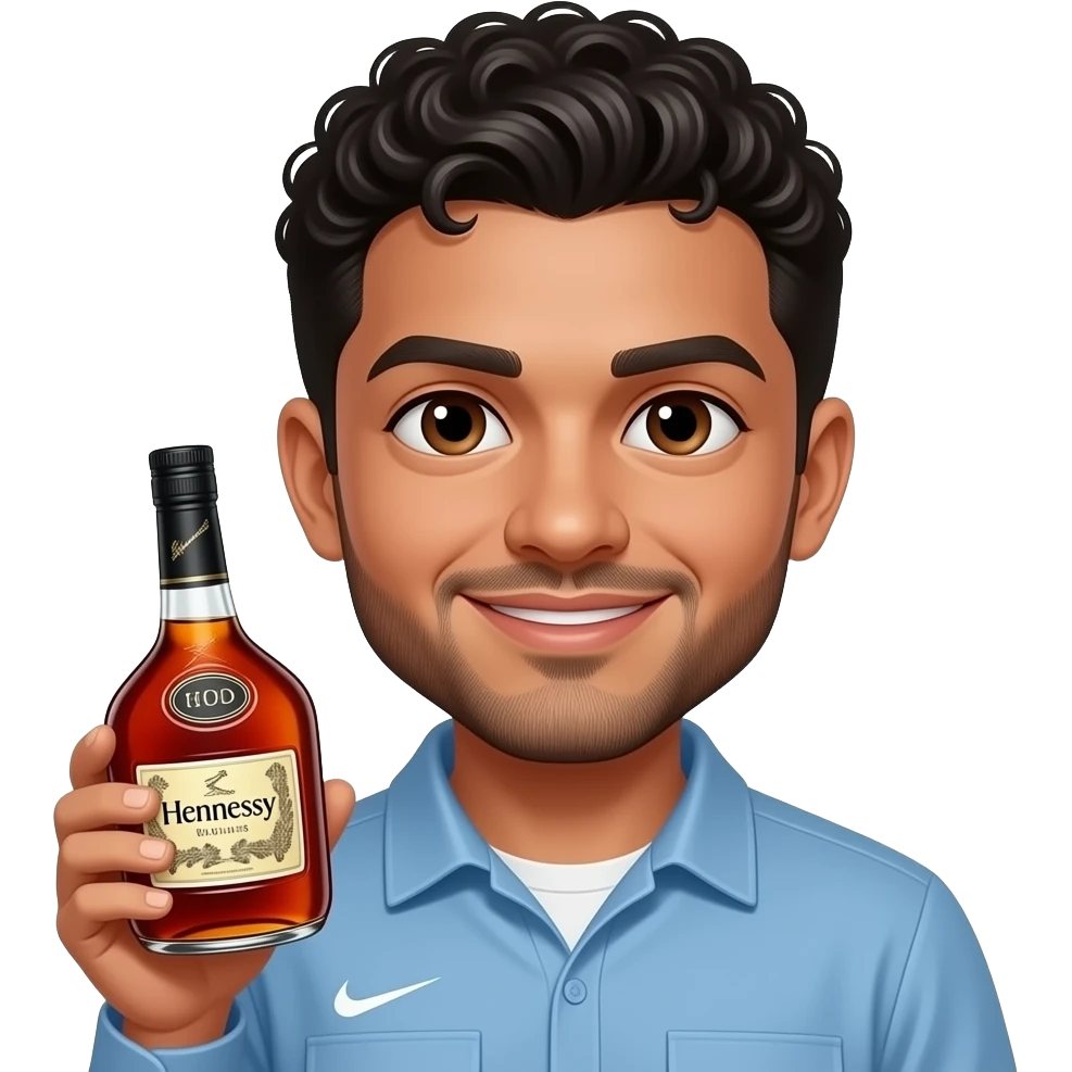 Hennessy bottle Hispanic man with short curly hair and short beard emoji