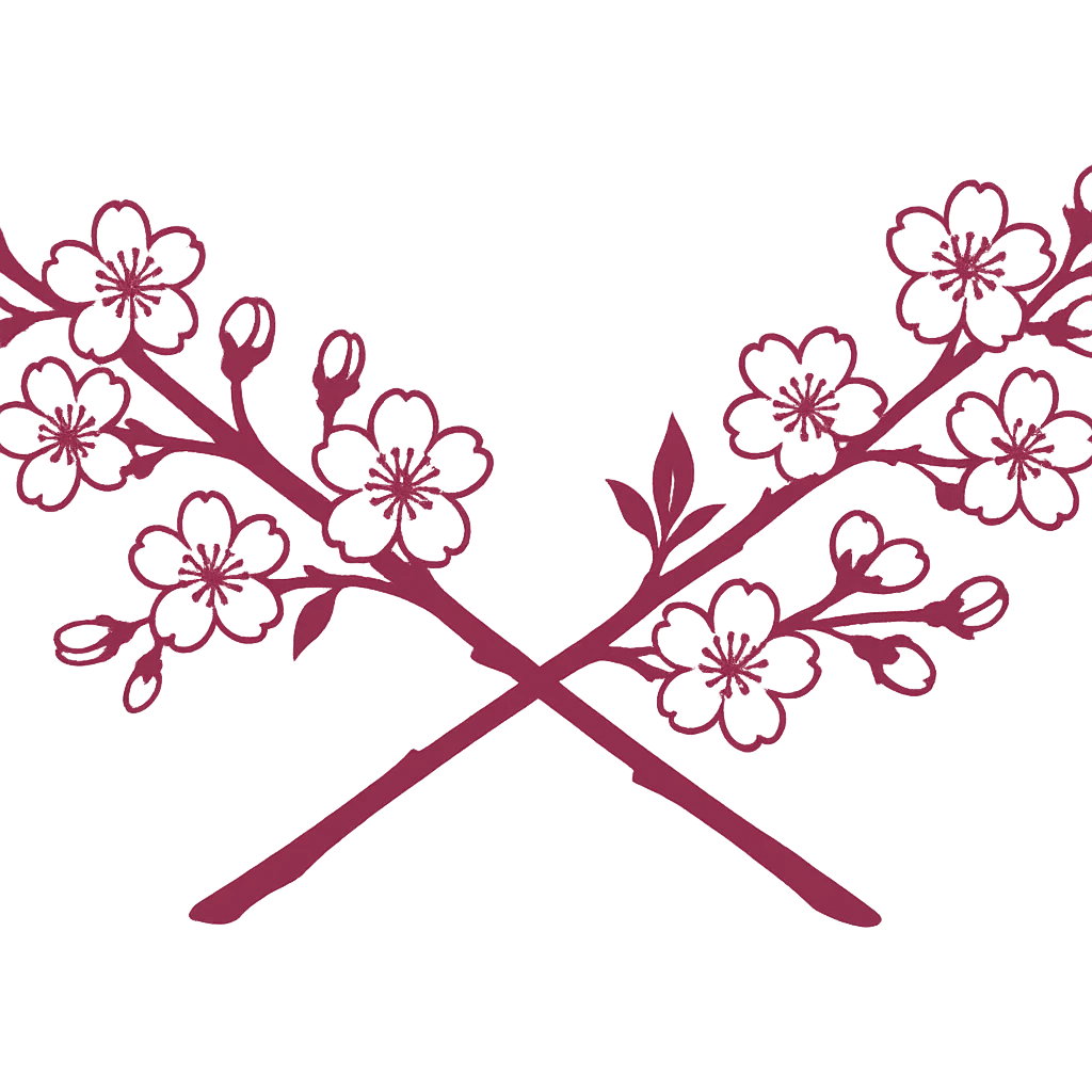 two long intersecting single-color sakura branches, eastern style, no background, for sign decoration, 1200x100px emoji