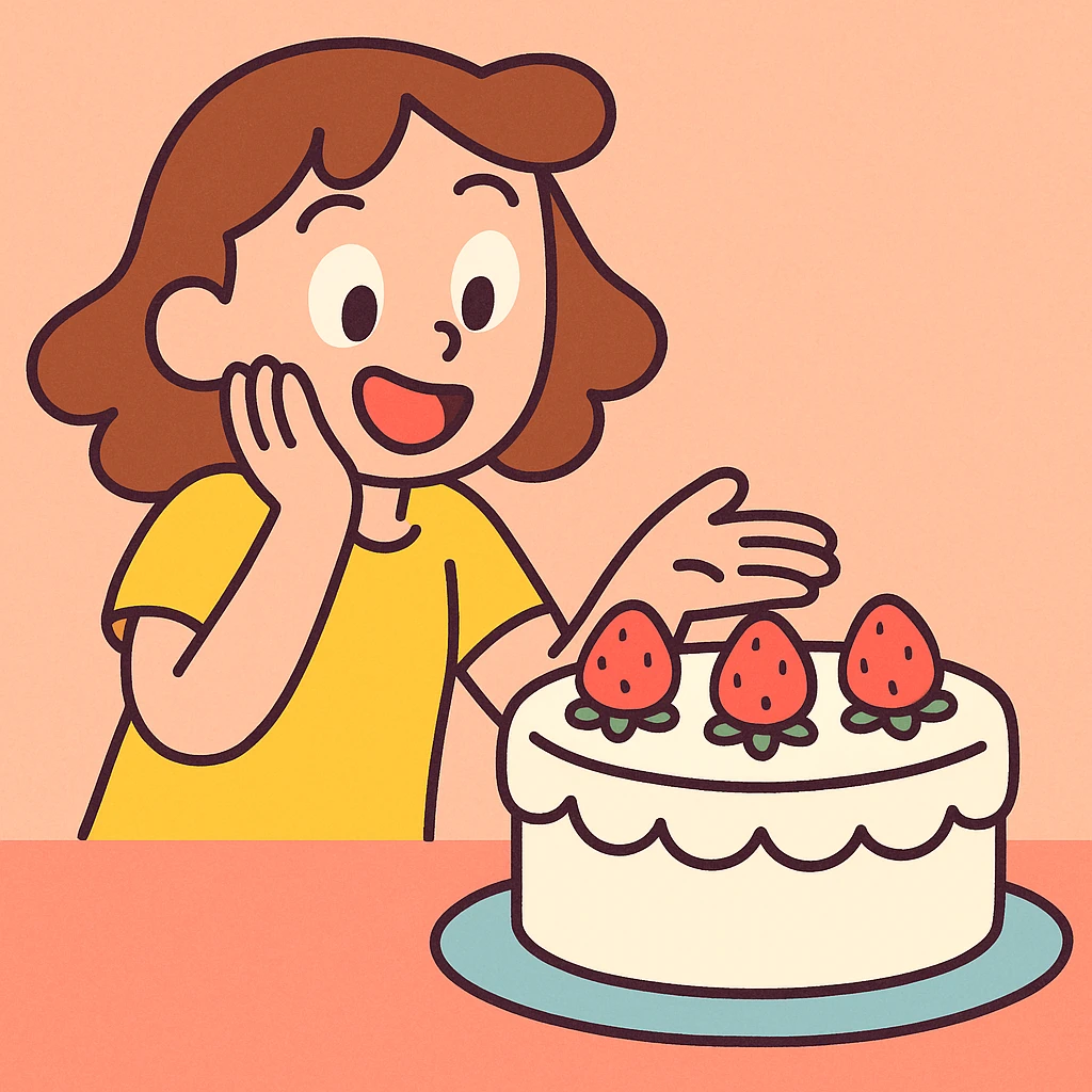 white cake with strawberries on top, pastel toon style emoji