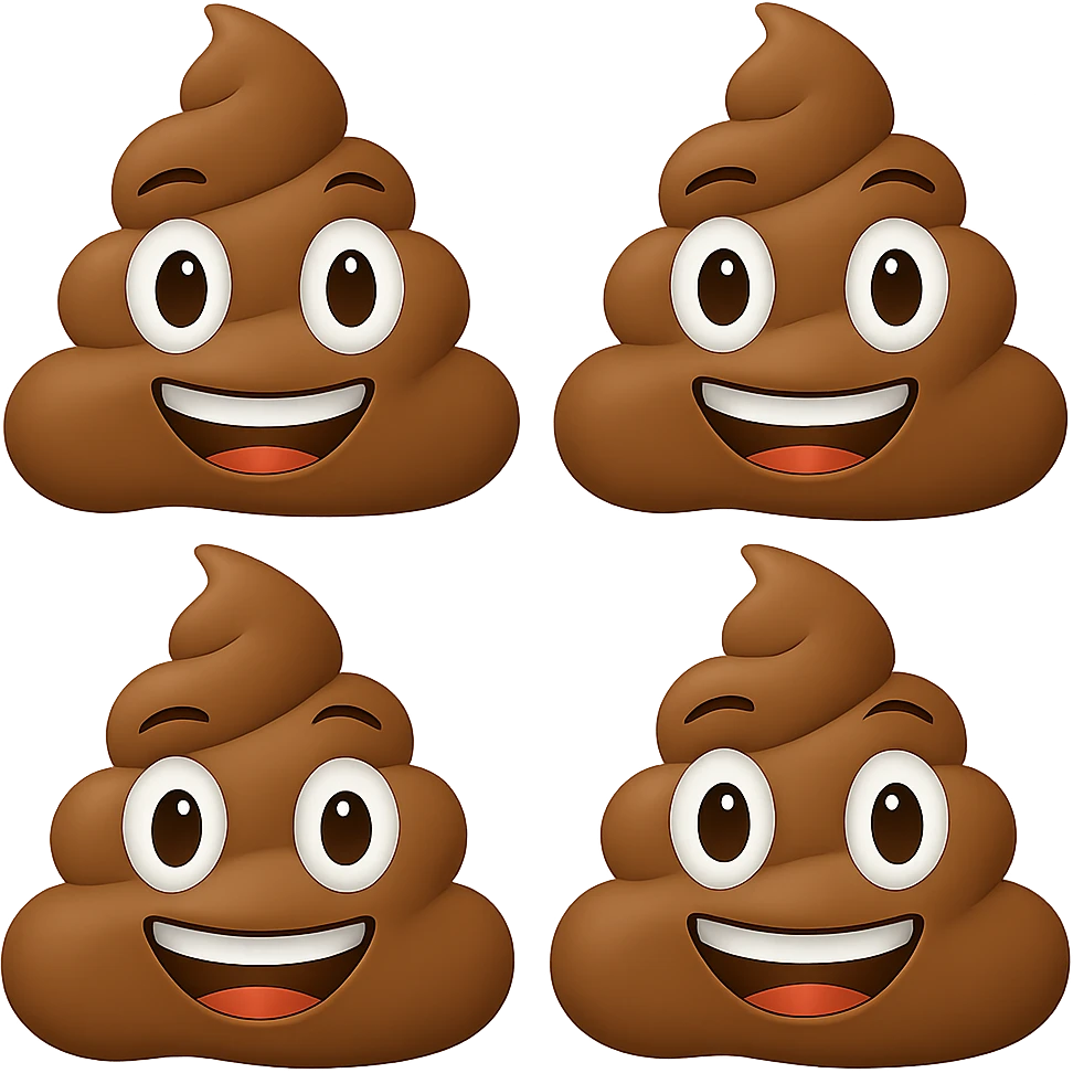 Create multiple mud smile emojis in the style of iPhone (Apple) emojis, cartoonish, brown mud with big cheerful smiles. Vary the smile and mud shape slightly for each. No background. emoji