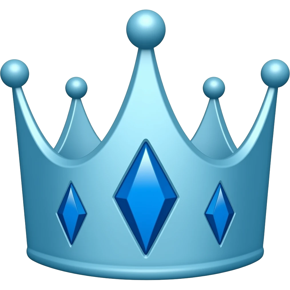 can you make a simple completely bright sky blue crown emoji with three blue diamond gemstones on the front emoji
