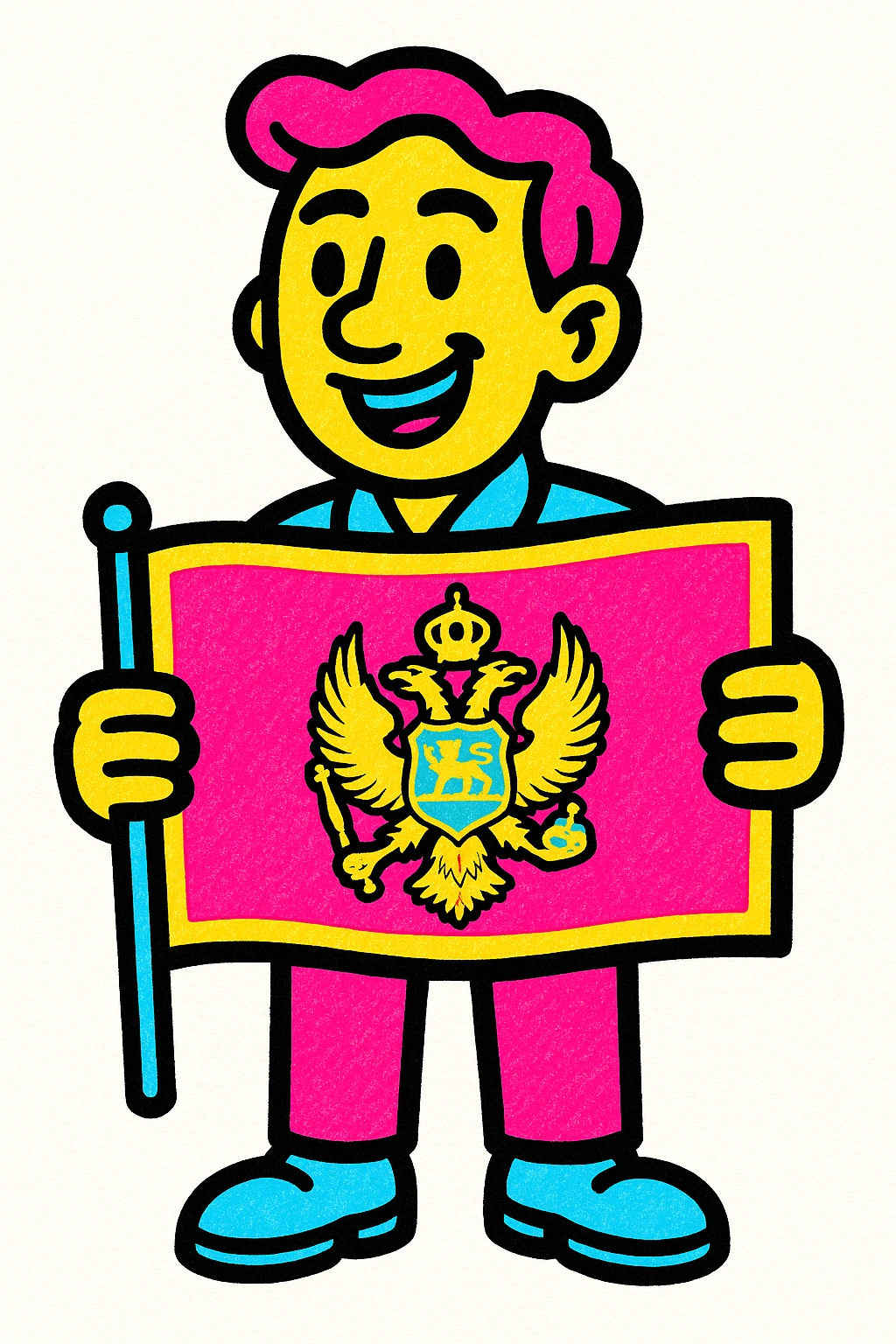man holding Montenegro flag, modern style, bright colors emoji