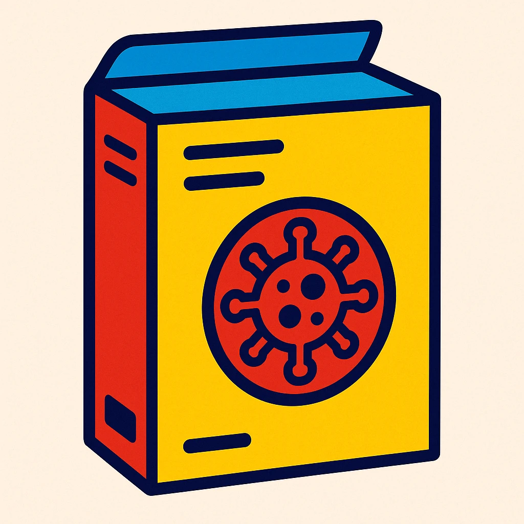 A software package with a virus symbol on it emoji