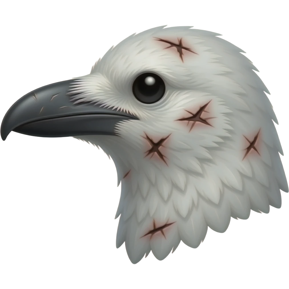 White crow with lots of scars and scratches emoji side profile head emoji