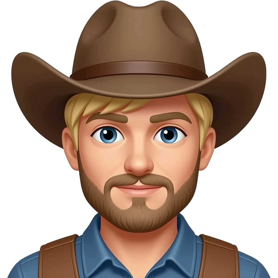 Vaquero con sombrero, güero y con barba cerrada emoji