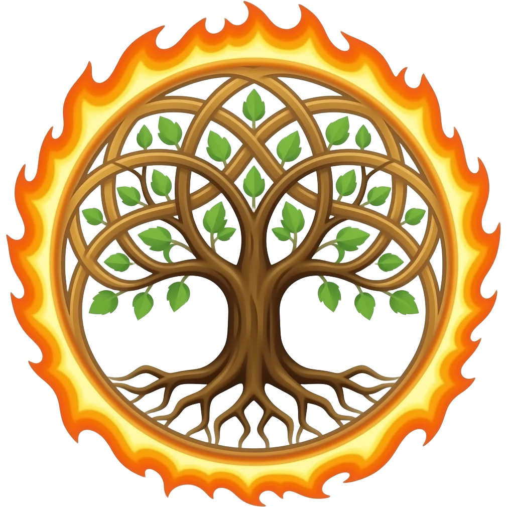 Tree of Life universal, ancient symbol with surrouding fire emoji