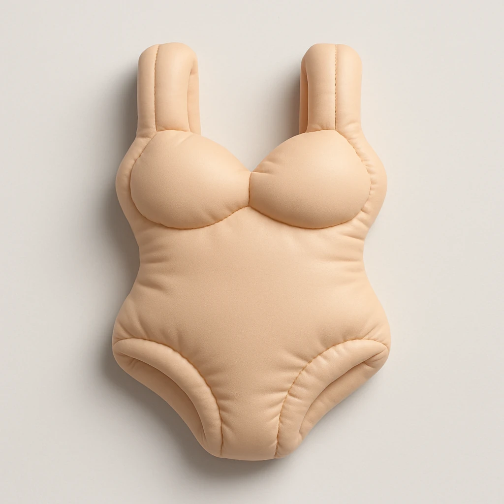 aesthetic bathing suit icon, smooth organic 3D style, soft beige color palette, minimal and elegant, not blocky, rounded shapes, soft lighting emoji