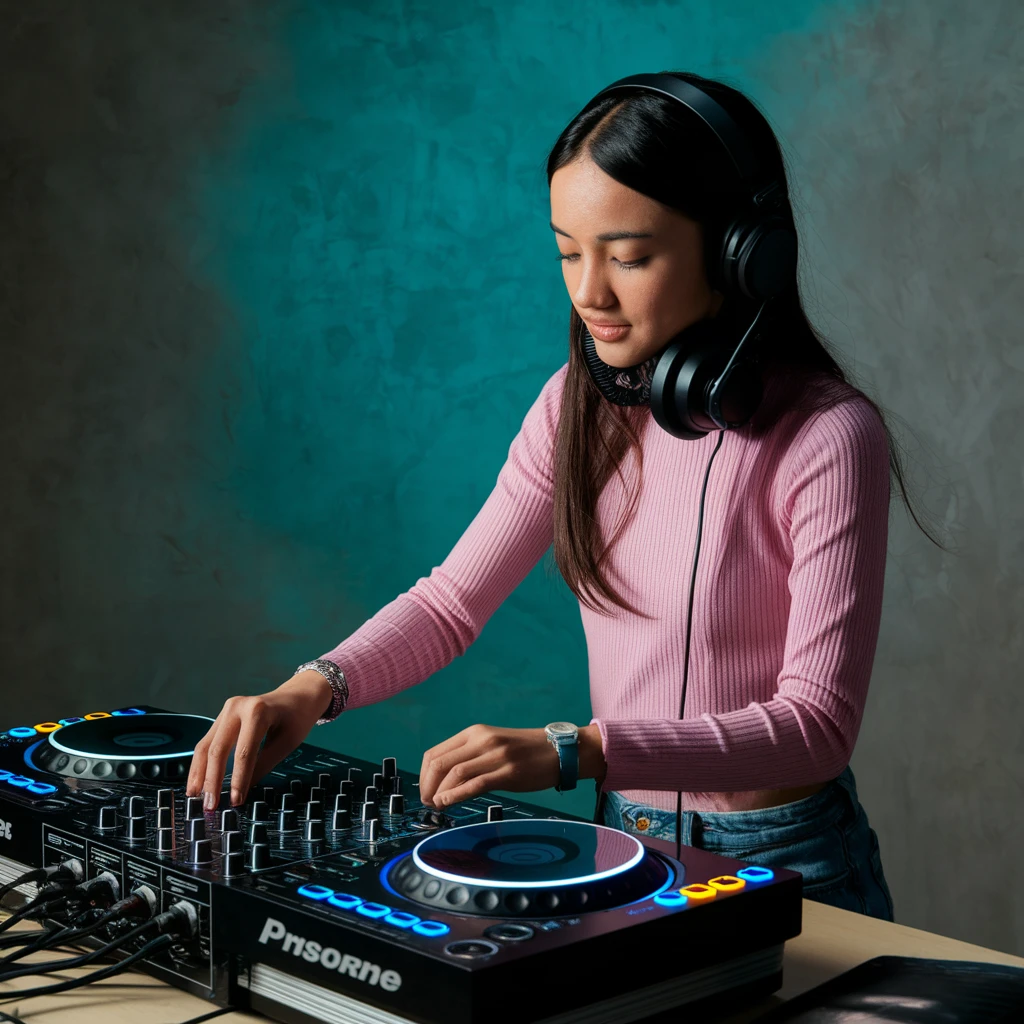 girl playing DJ set emoji